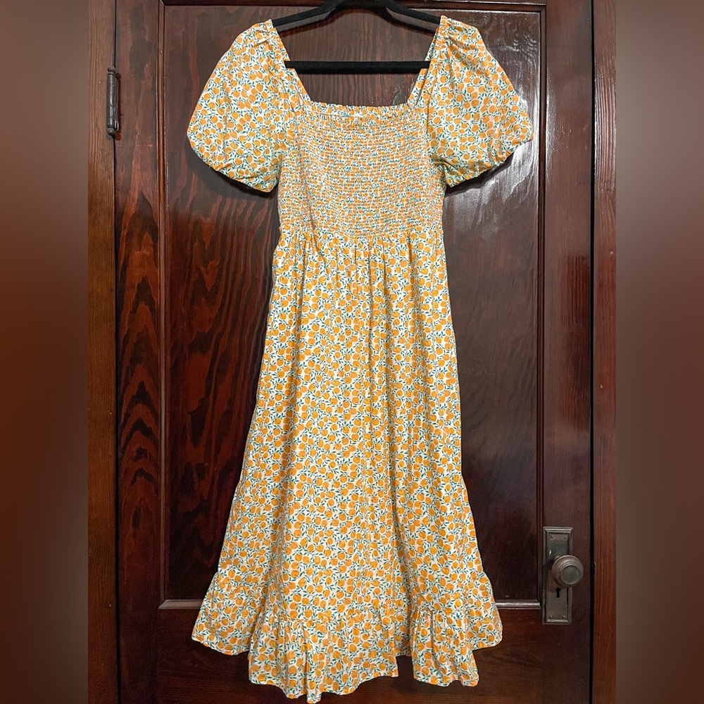 J. Crew Factory | Smocked Midi Dress - Peach Print